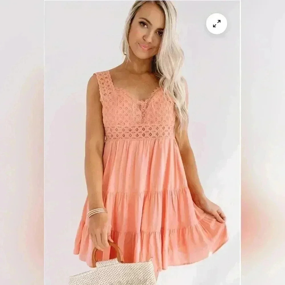 Entro Sz Large Faiirycore Eyelet Lace Top Ruffle Bottom Dress Graduation Garden